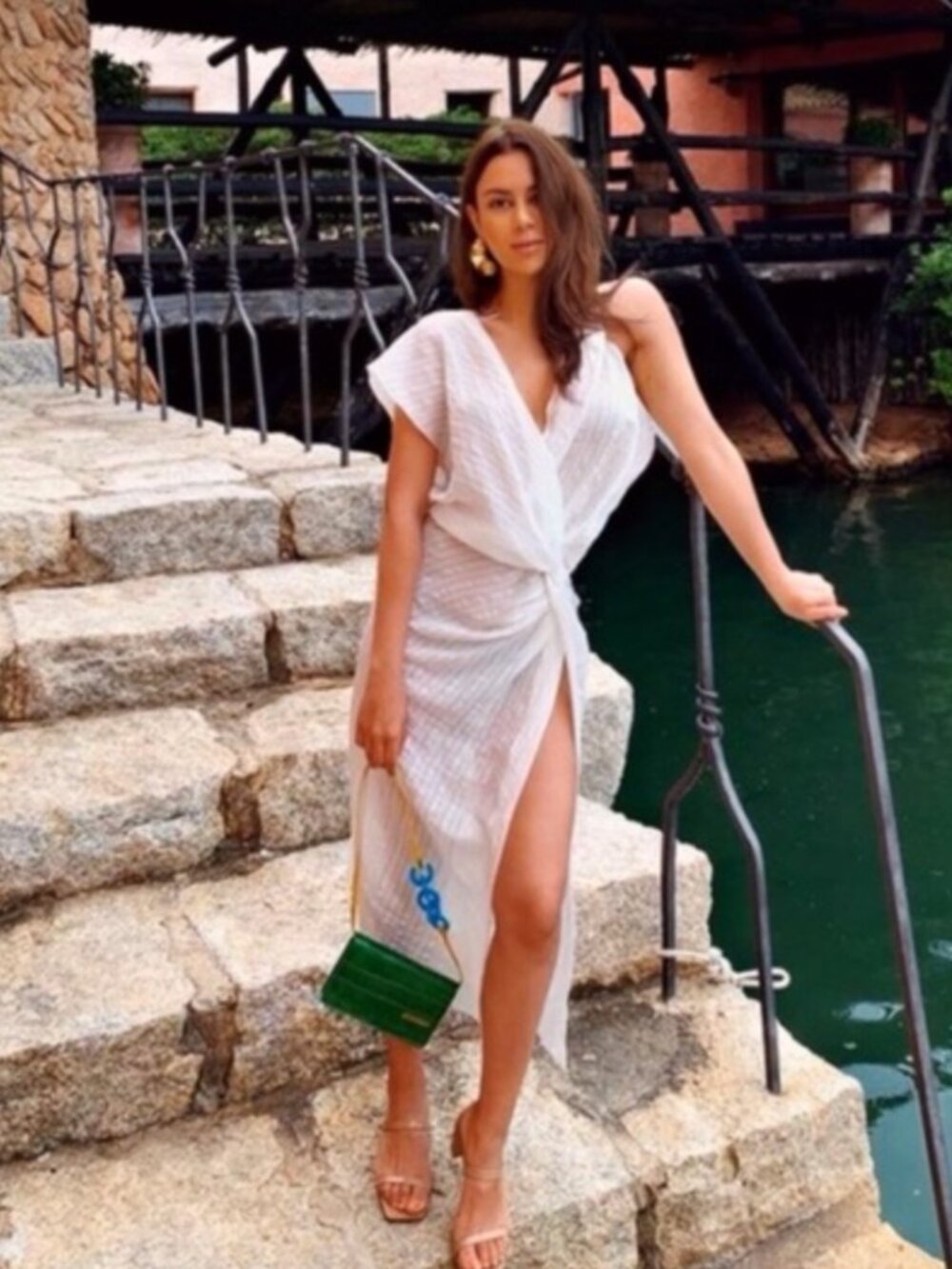 Zara Asymmetric Top Side Knot Midi Dress White Sz. L NWT